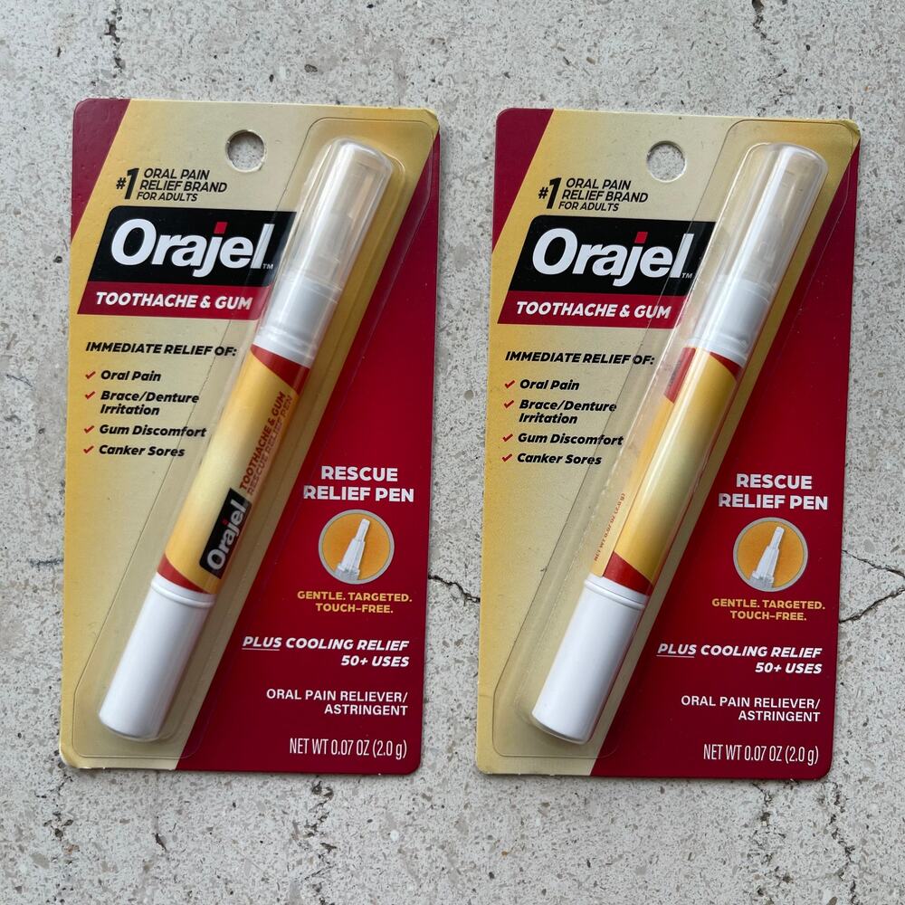 2 Pack Orajel Rescue Relief Pen Menthol Cooling Gel Instant Dental Pain Relief